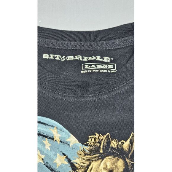 Bit & Bridle T-Shirt‎ Mens Large. Black Riders and USA Flag Western Longsleeve - Picture 2 of 6